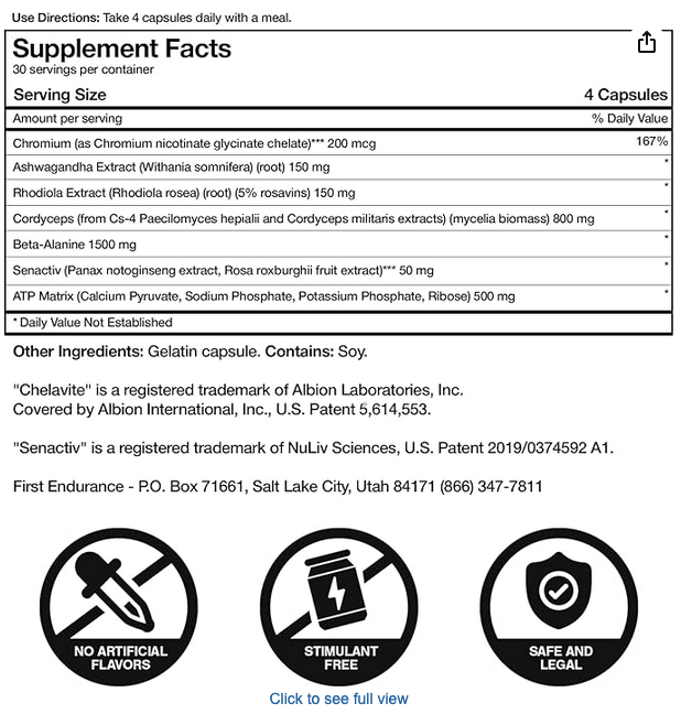 First Endurance Optygen HP 120 Capsules